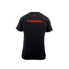 Camiseta Motorsport Negra con Naranja VUHL - Algodón PIMA